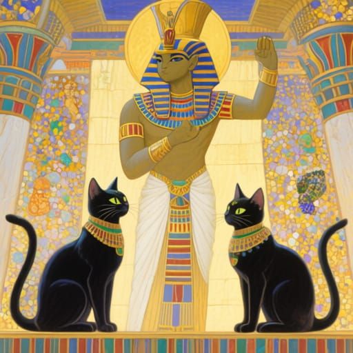 Ancient Egyptian Cats as Worshipped Gods in Joyful Art