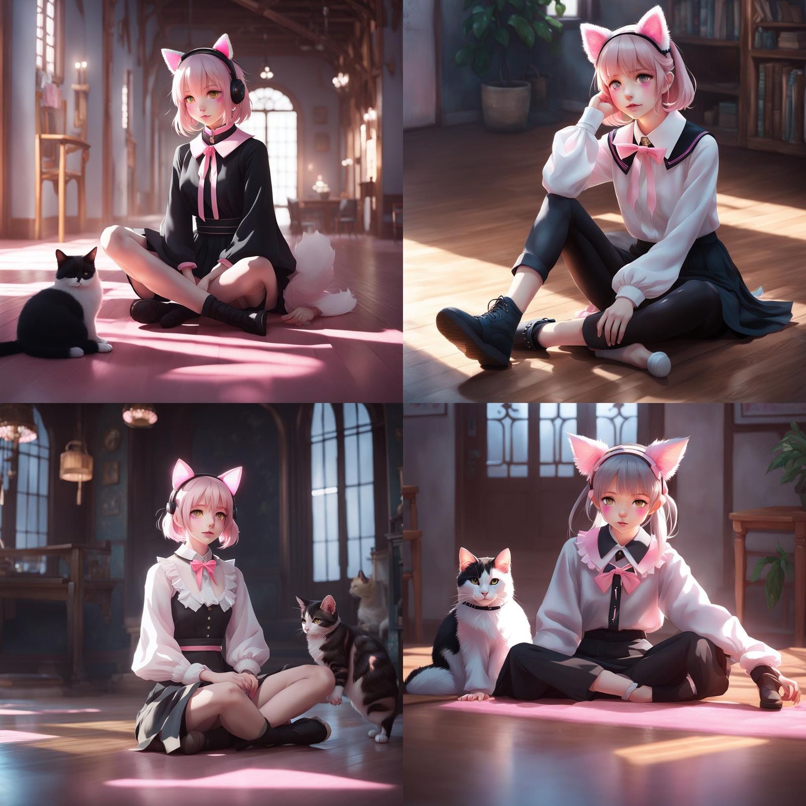 Ethereal Woman with Calico Cat Ears in 3D Anime Art