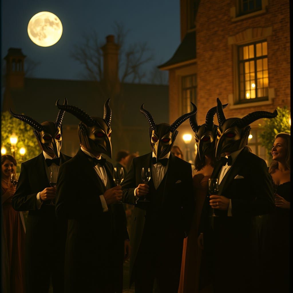 Krampus Masks in a Victorian Garden Party