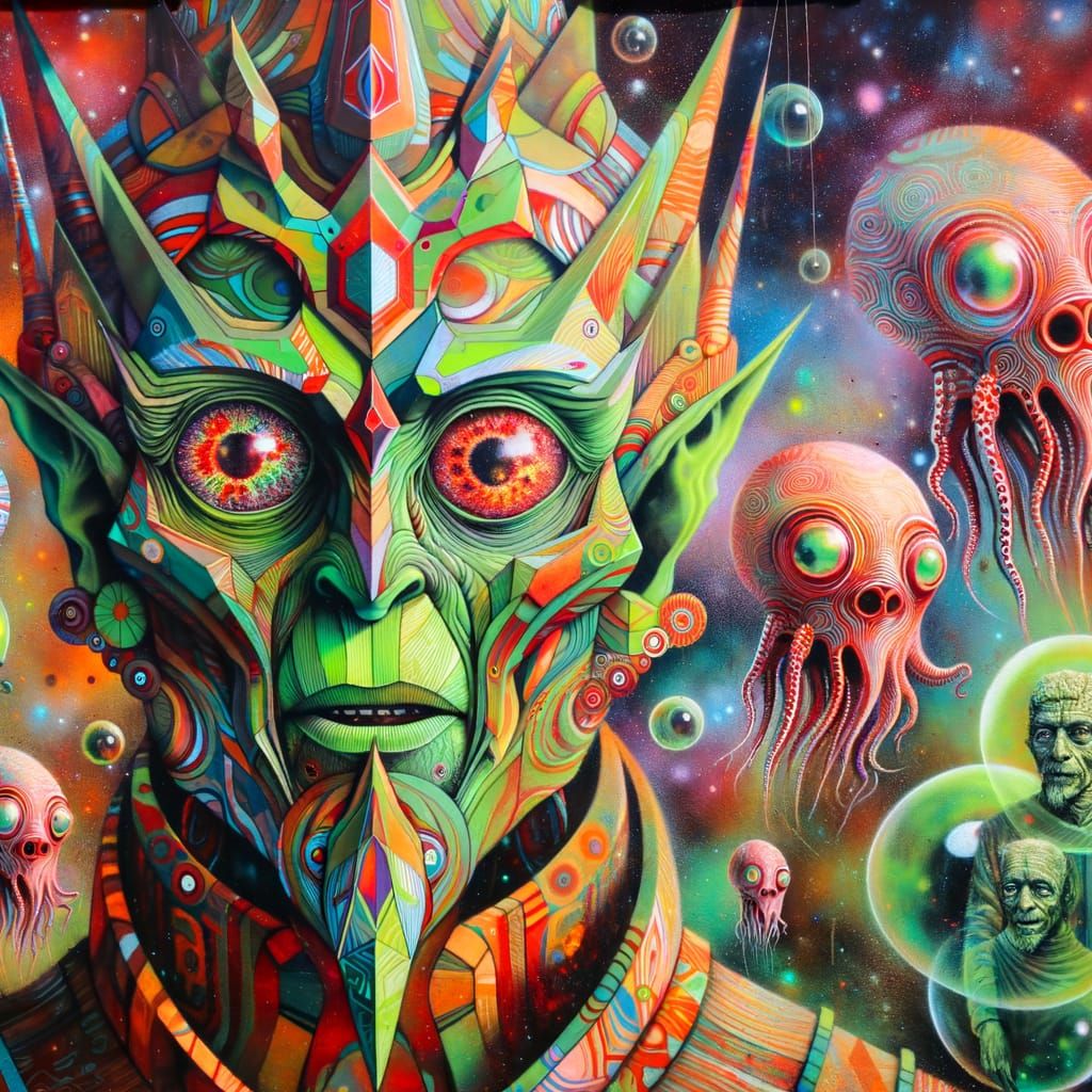 Ancient Psychedelic Warlord in Vibrant Fusion