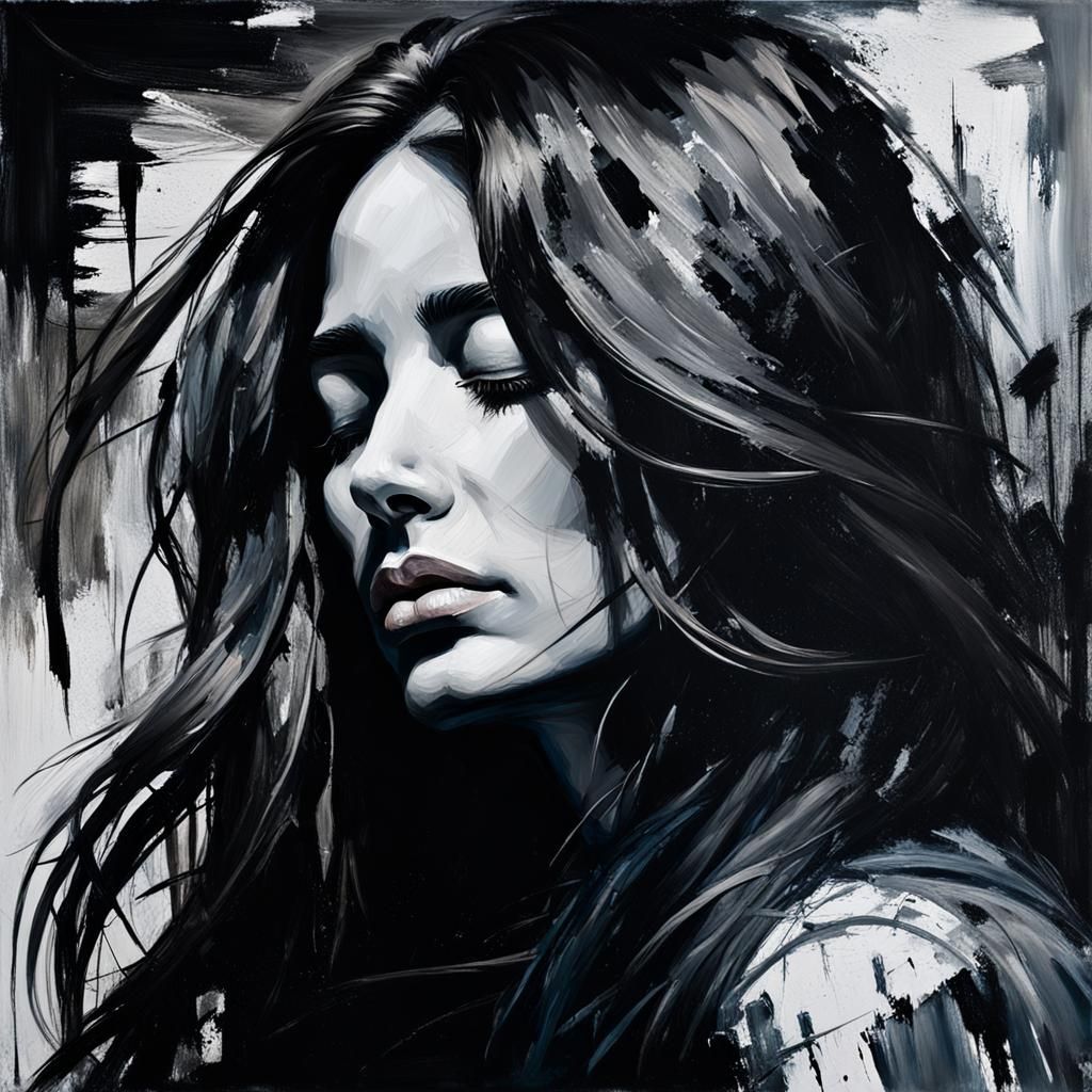 Expressive Oil Painting of Girl with Closed Eyes
