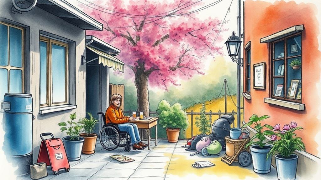 Vibrant Scene in Watercolor Style with Charcoal Details