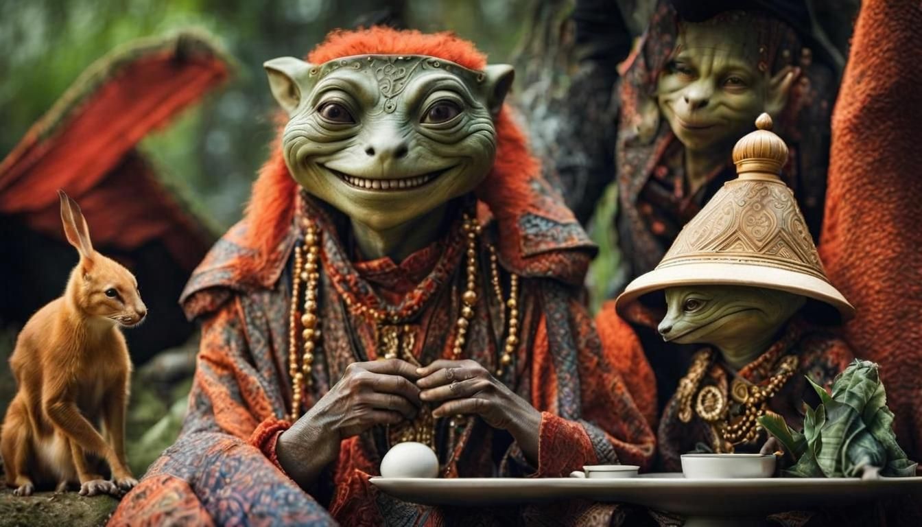 Surreal Alien Restaurant Celebration in Magical Realism