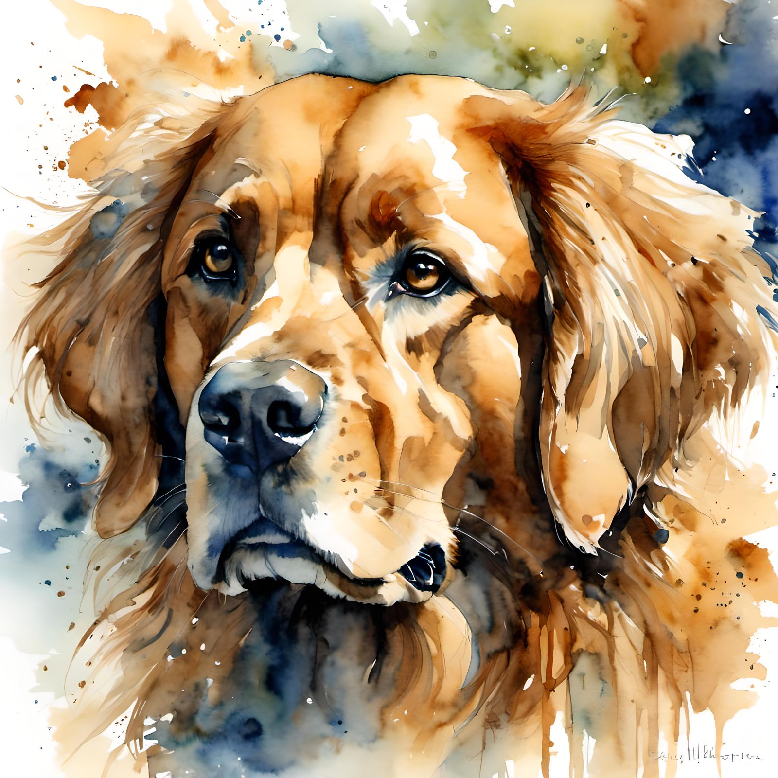 Expressive Golden Retriever in Abstract Watercolor Style