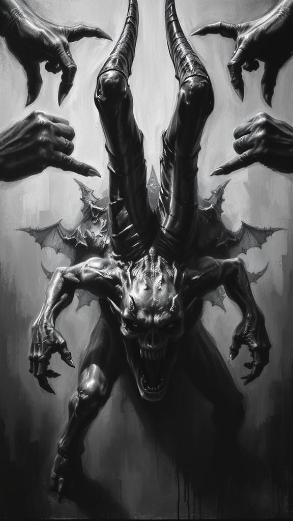 Diabolical Creature with Two Long Claws and Two Heads in Thi...