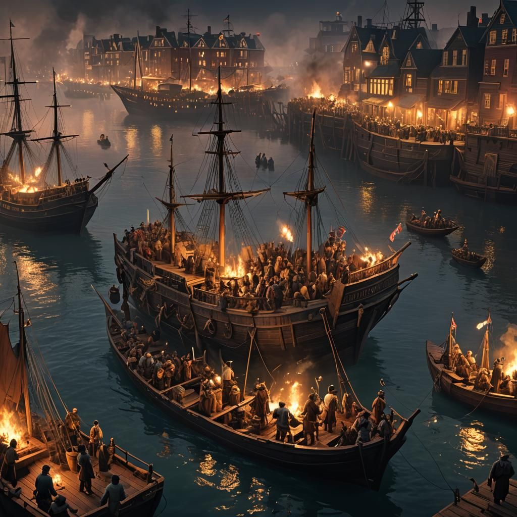 Boston Tea Party Protest in Detailed Matte Painting