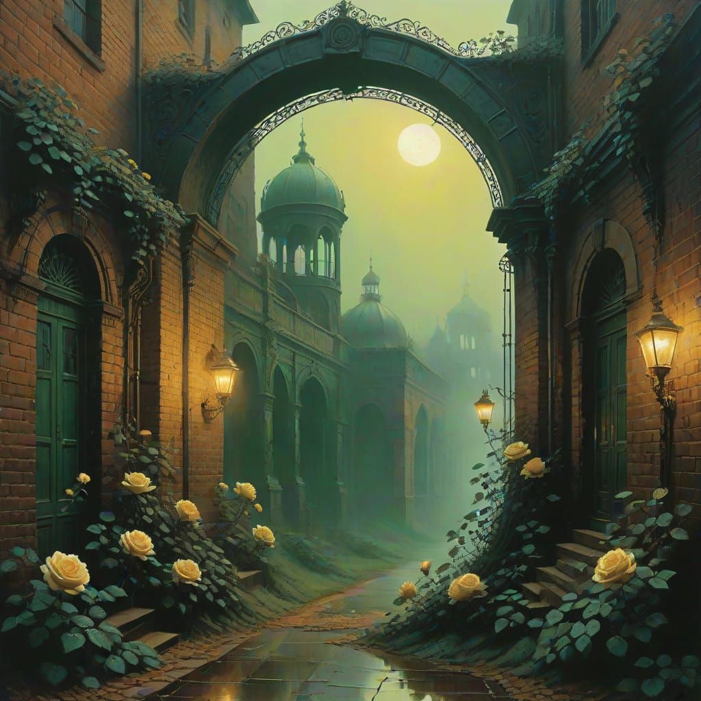 Victorian Garden Scene in Opulent Style