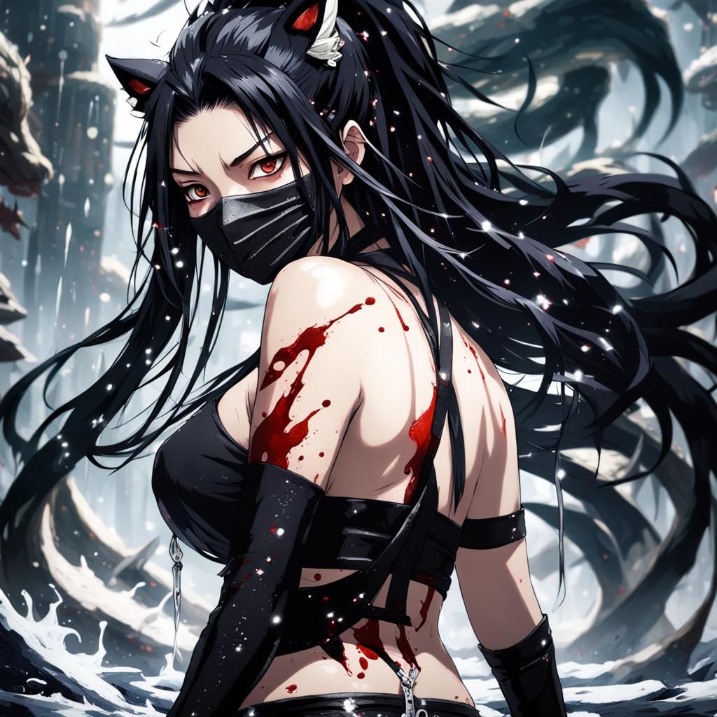 Ninja Girl Back in Moonlight, Hyperdetailed Art