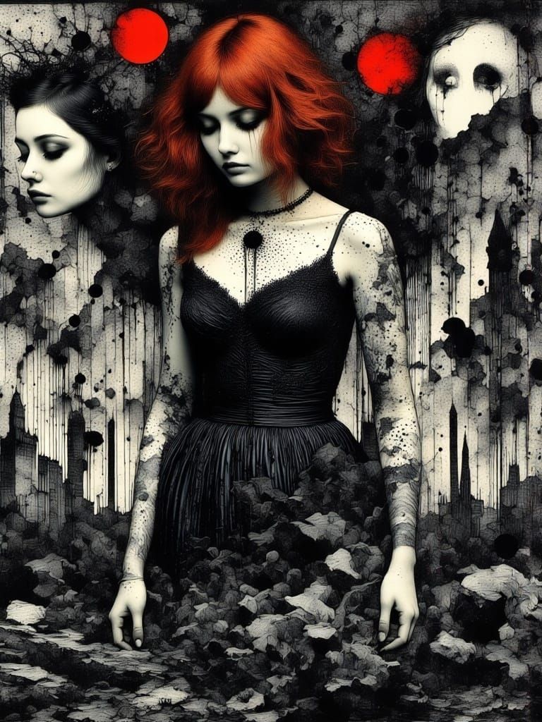 Surreal Gothic Portrait of a Sad Woman with Red Hair