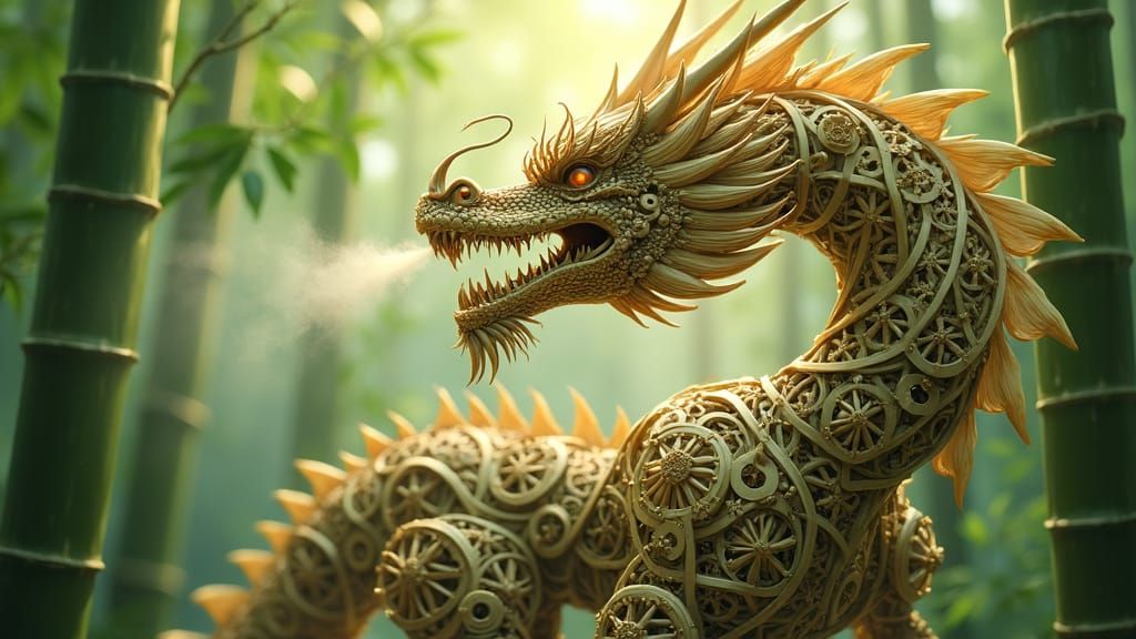 Clockwork Bamboo Dragon in Natural Sunlight