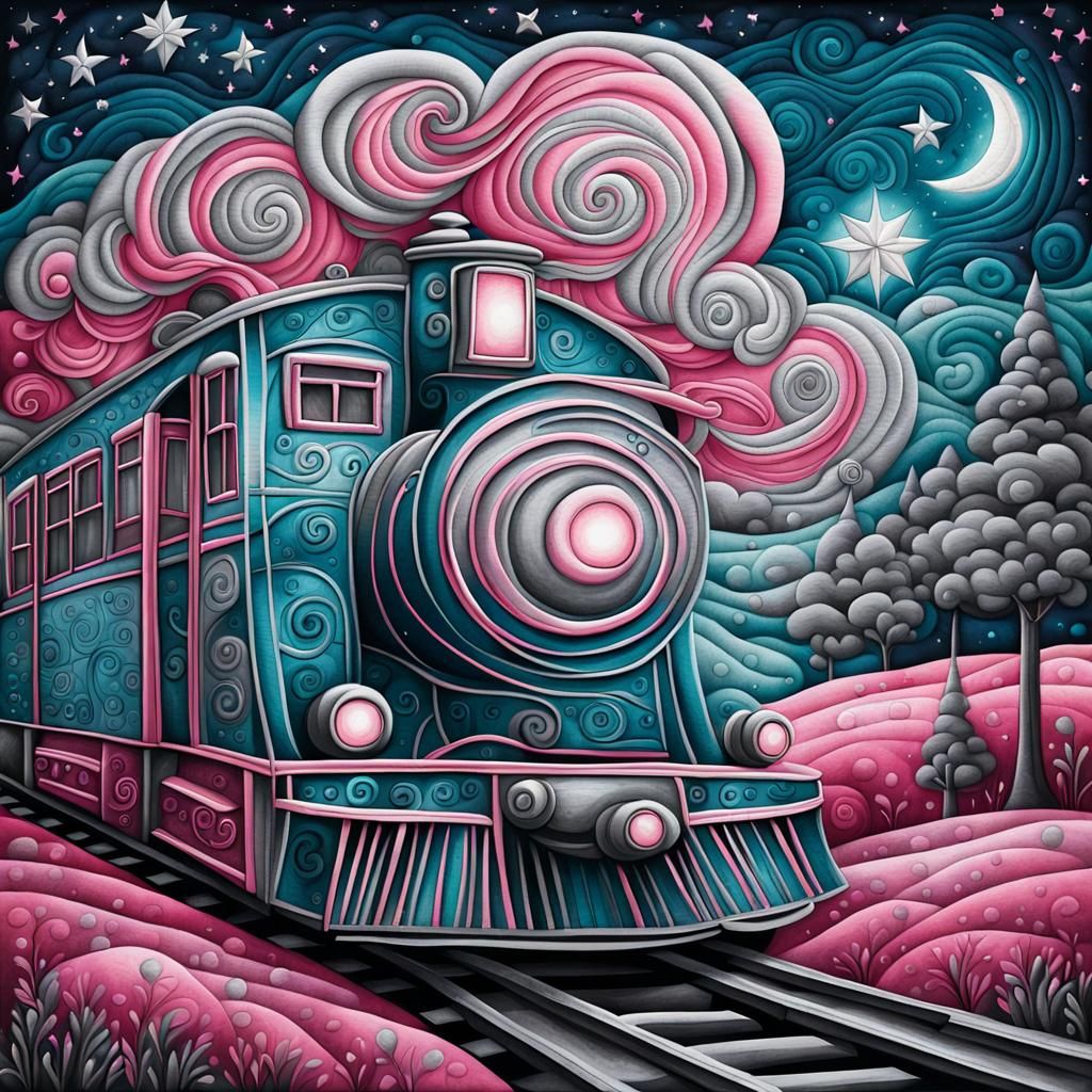 Stylized Train Under Starry Sky in Dreamy Style