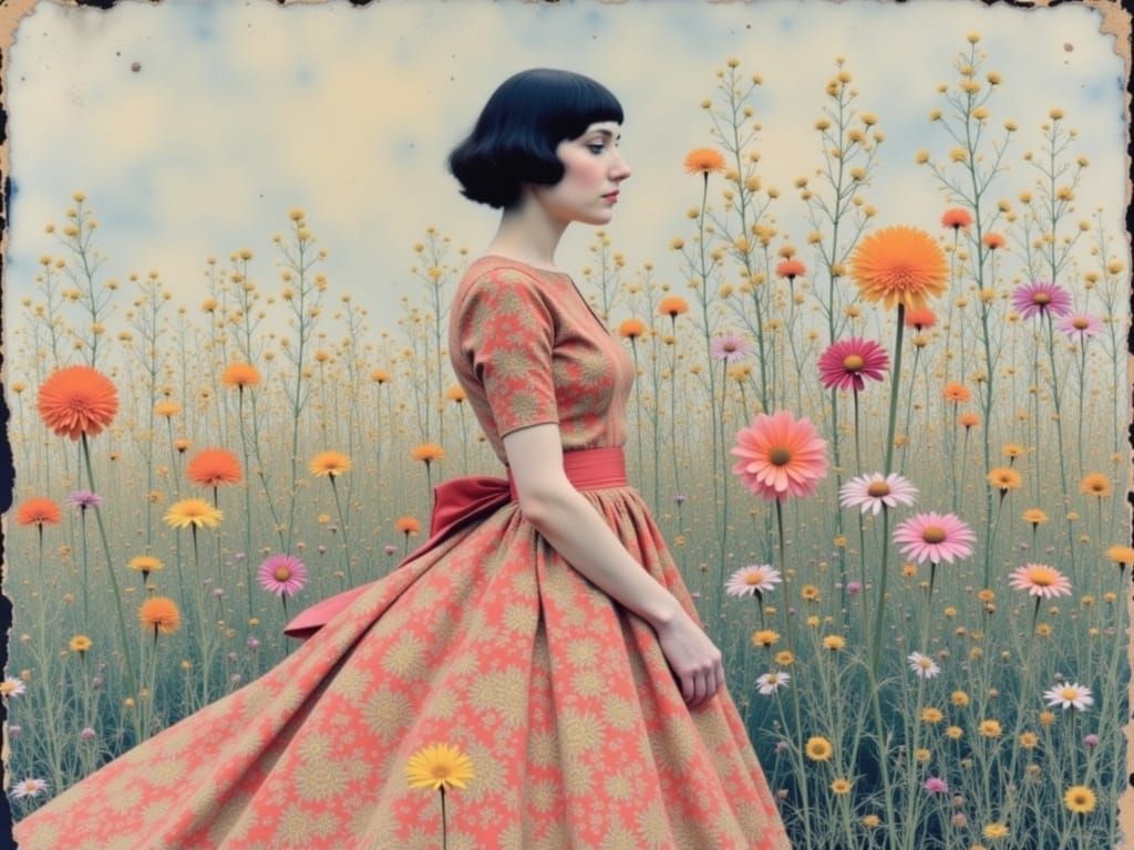 Woman in Floral Splendor, Klimt-Inspired Art Nouveau