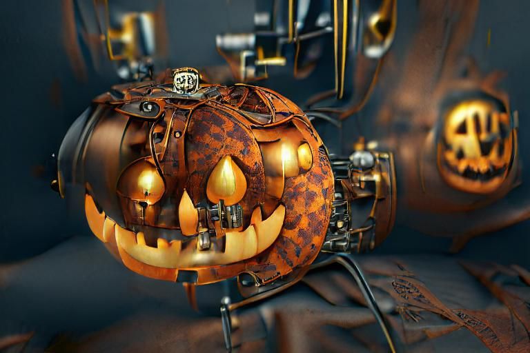 Steampunk Jack-o'-Lantern with Gears and Lights