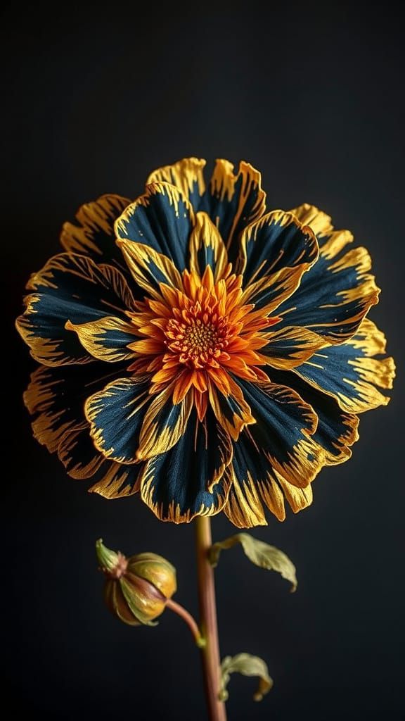 Black and Gold Carnation Engraving Art