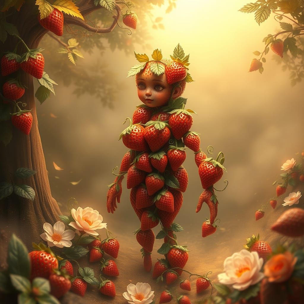 Strawberry Siren in Whimsical Dreamscape