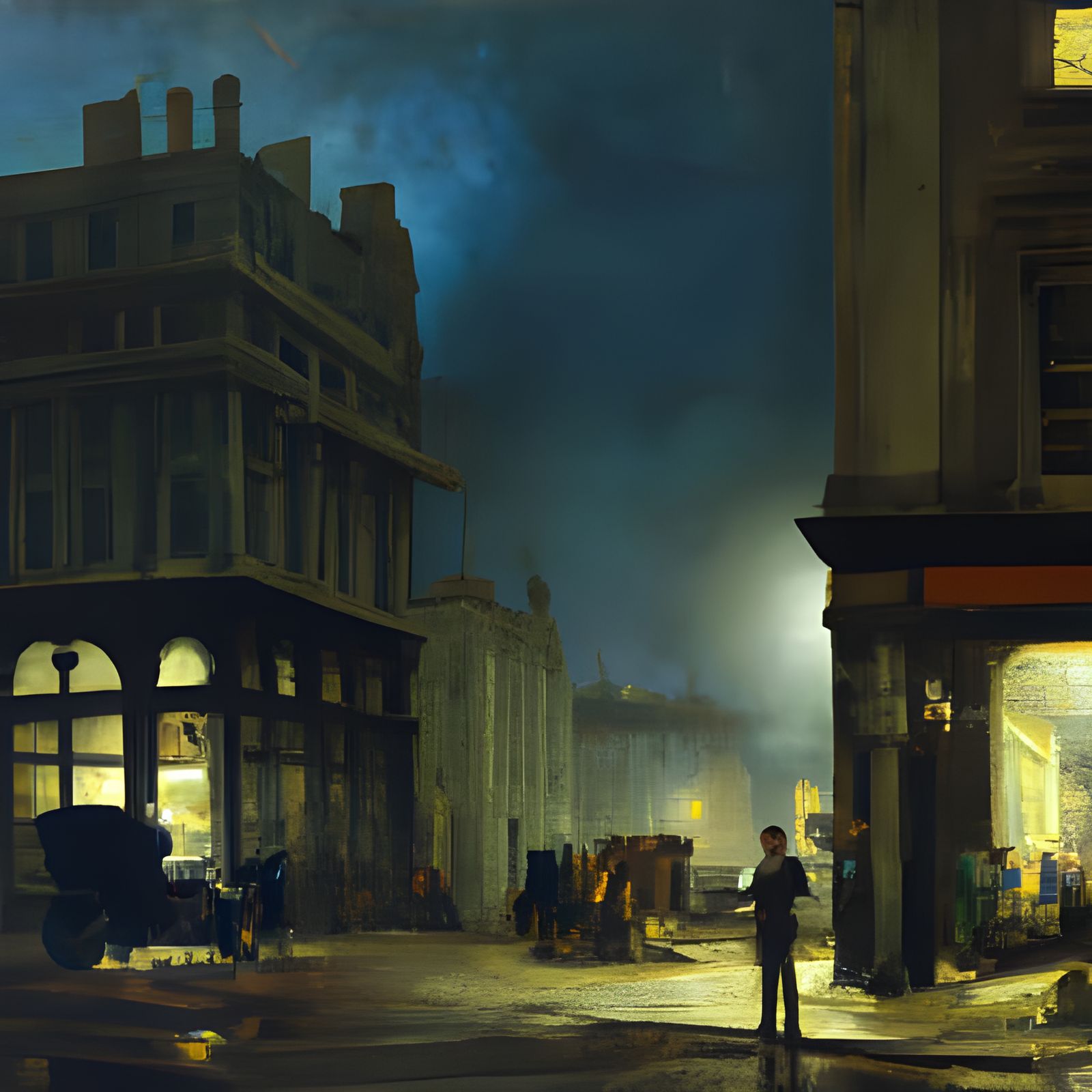 19th Century London Street Scene at Night