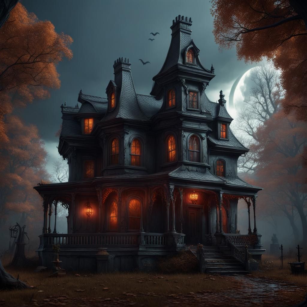 Detailed Halloween Haunted House Concept Art