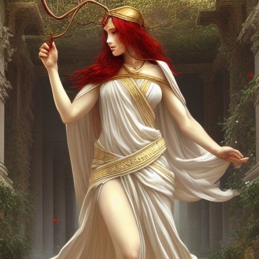 Red Haired Priestess in Ancient Temple: Matte Painting