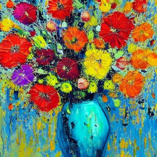 Elegant Flower Vase in Abstract Expressionist Impasto Style