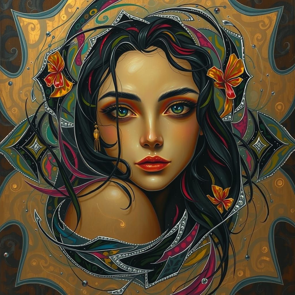 Abstract Expressionism with Iridescent Patterns and Swirling...