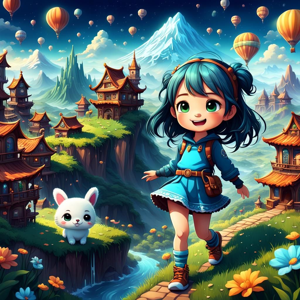 Detailed Chibi Character with Breathtaking Views