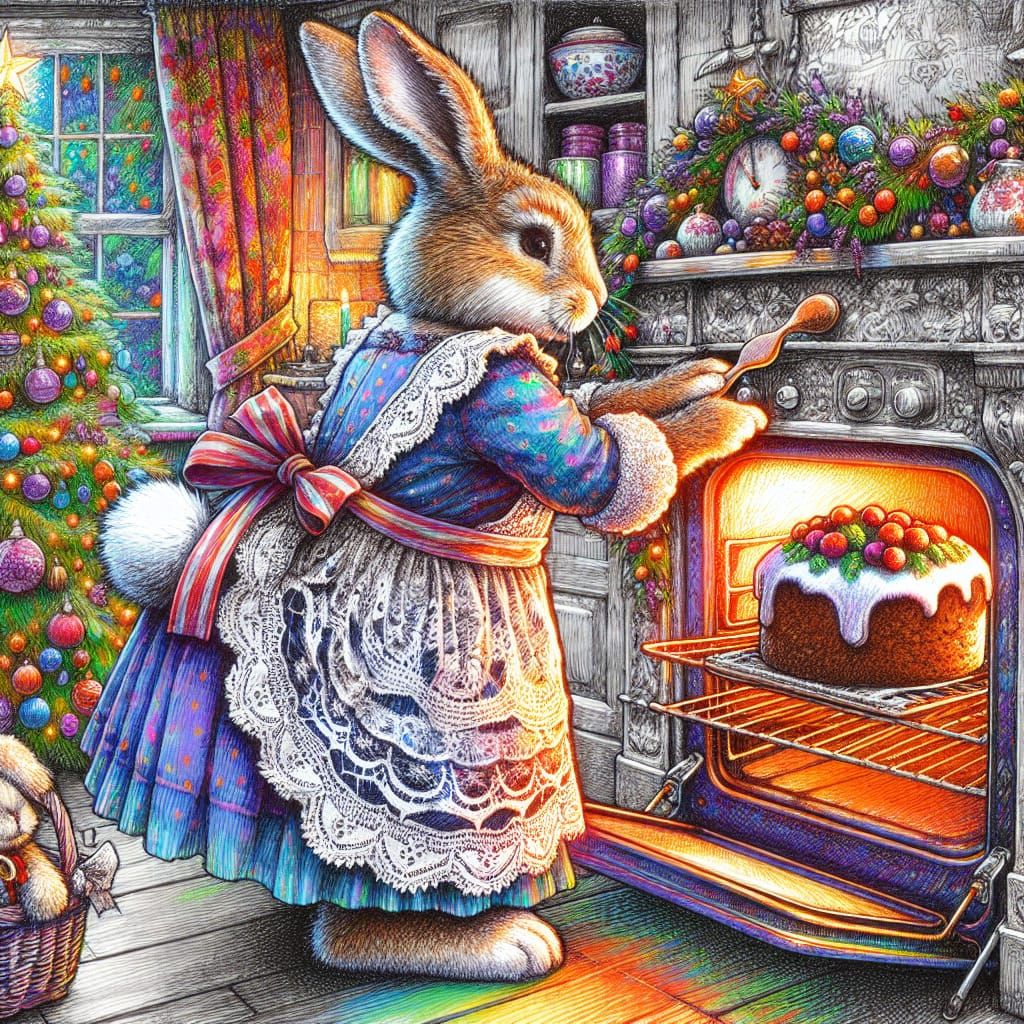 Sketch-Style Christmas Cake Moment with a Jolly Bunny