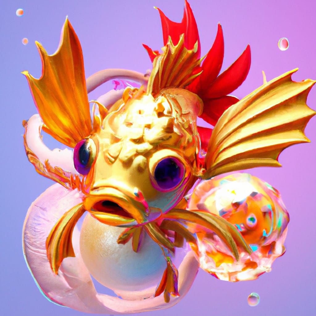 Cute Baby Goldfish Dragon in 3D Digital Art