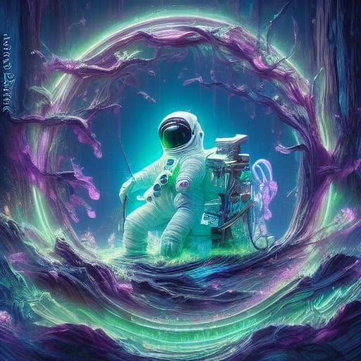 Men in Spacesuits Tend to Flowers in a Lunar Geodesic Dome