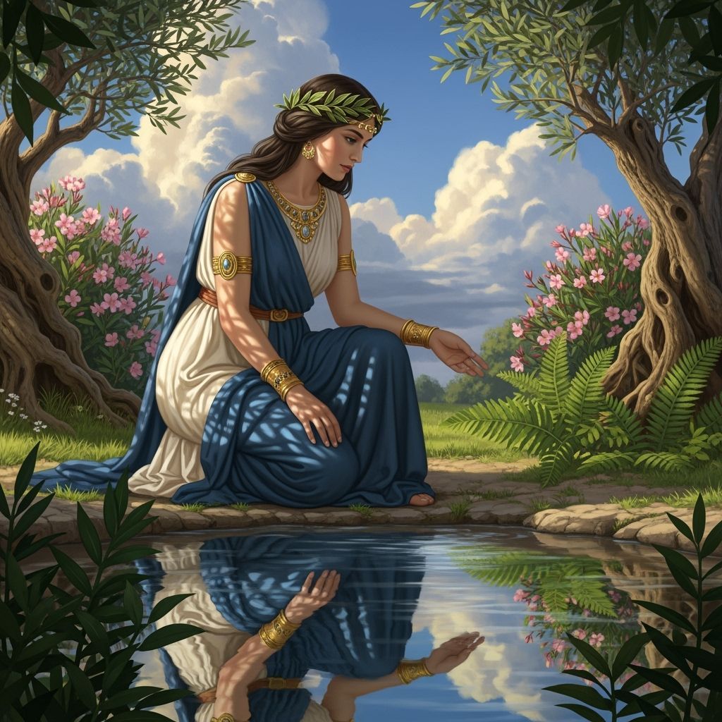 Greek Goddess Gazing at Spring Reflection