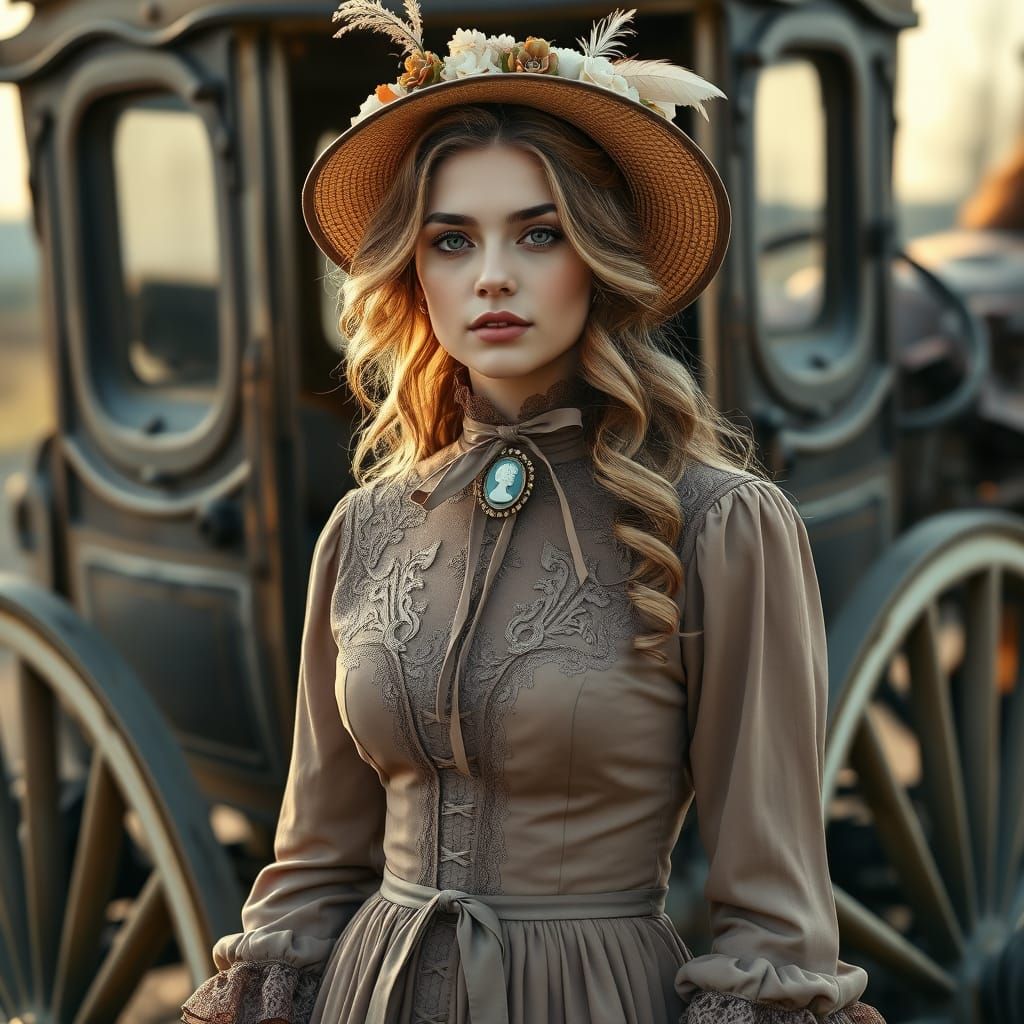 Victorian Lady Rides Stagecoach in Elegant Style