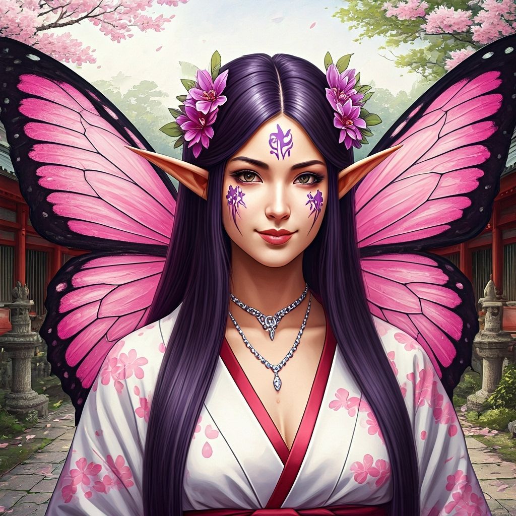 Japanese Butterfly Woman in an Oil Painting Style