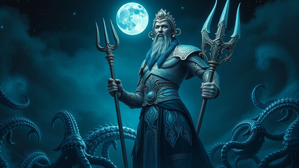 Majestic God of Ocean in Bioluminescent Depths