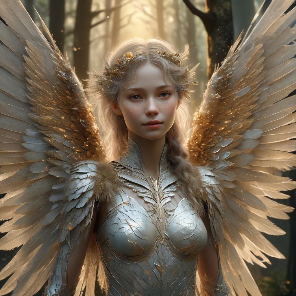 Humanoid Spirit of Happiness in Dreamlike Forest