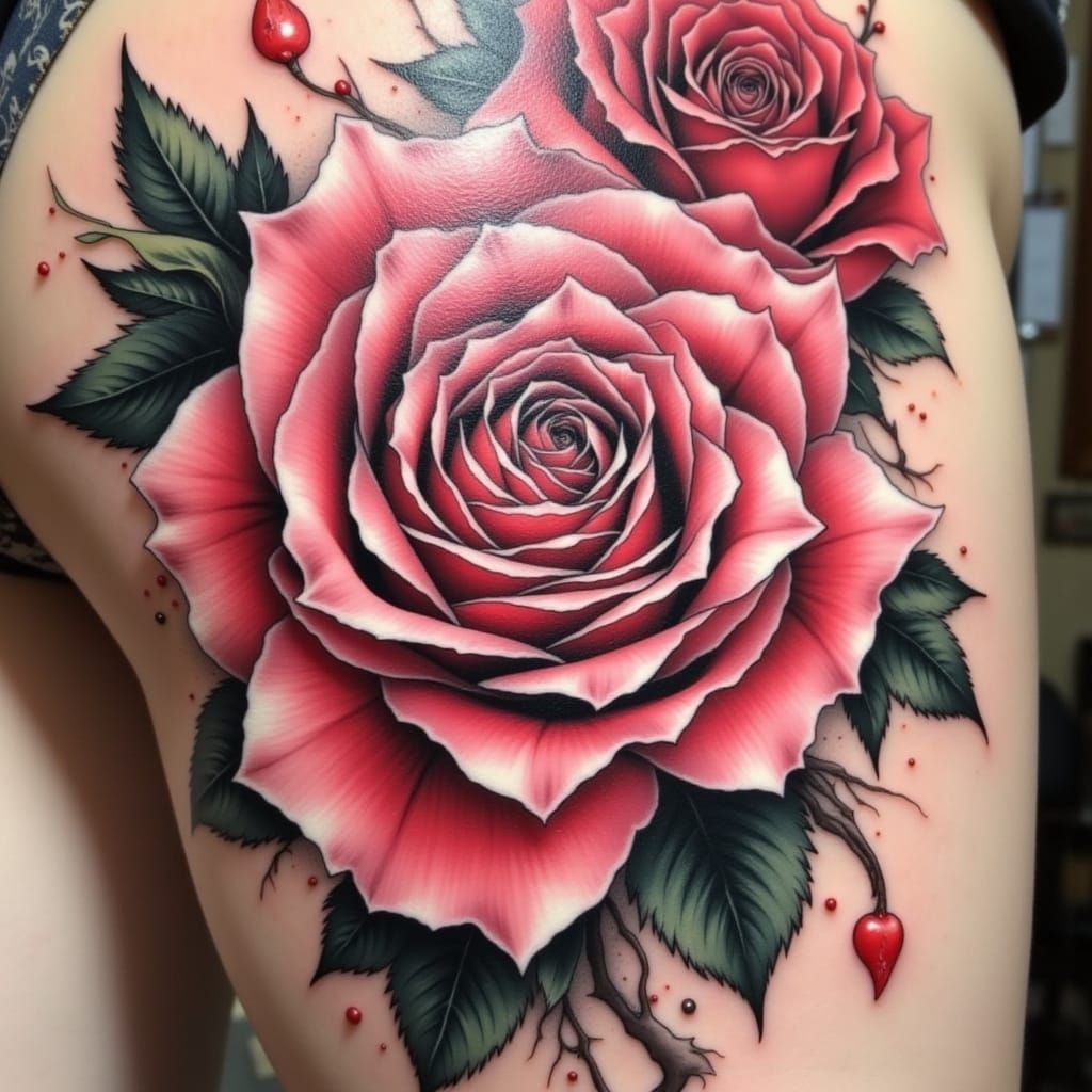 Intricate Rose Tattoo Design with Cracked Petals