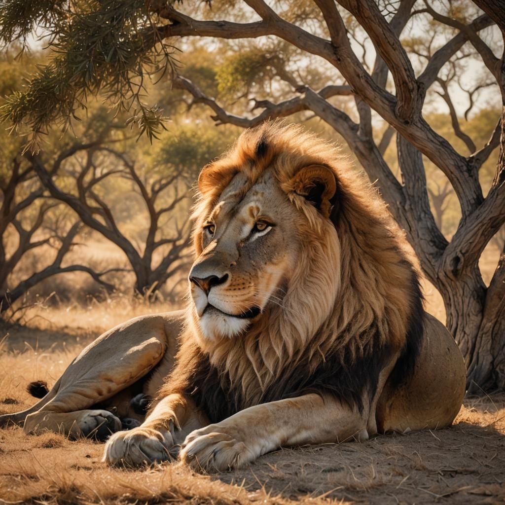 Majestic Lion Portrait in Golden Hour Light