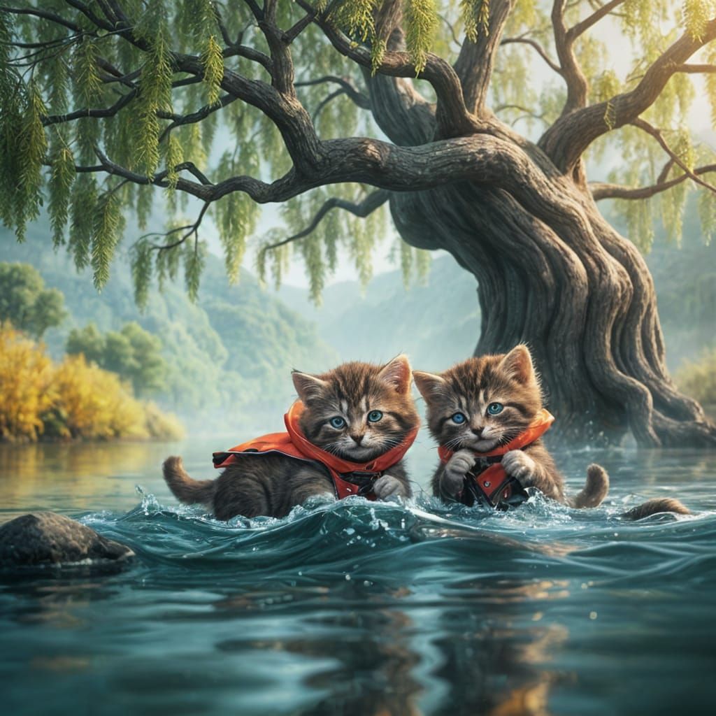 Mothercat Saves Kittens in Dramatic River Scene