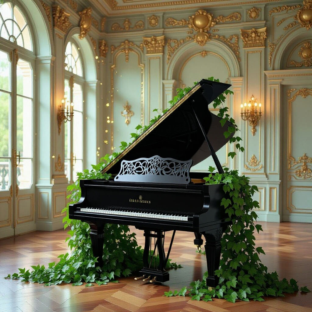 Lush Vine Growing From Piano in Klimt Style