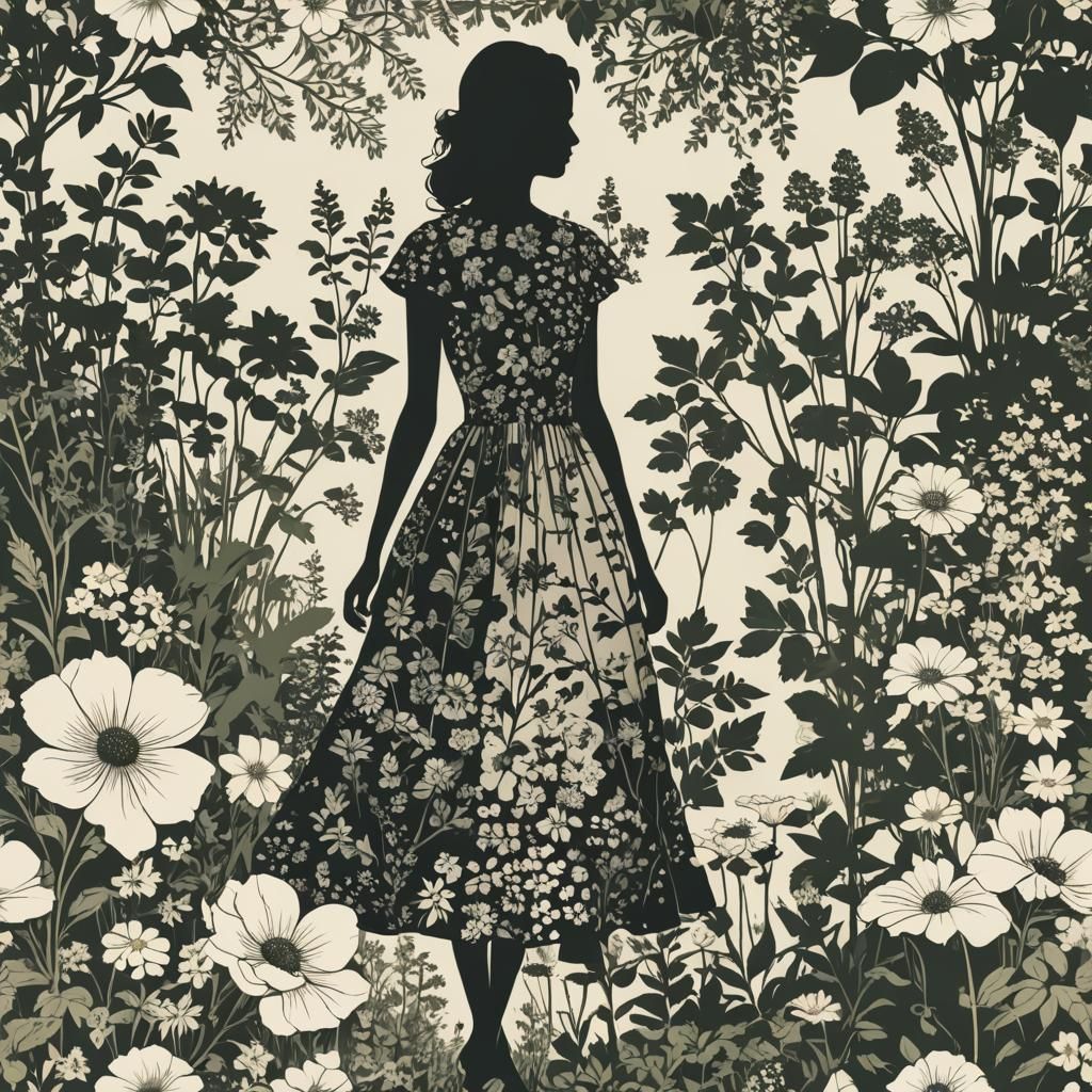 Woman's Silhouette Merged with Garden in Scandinavian Style