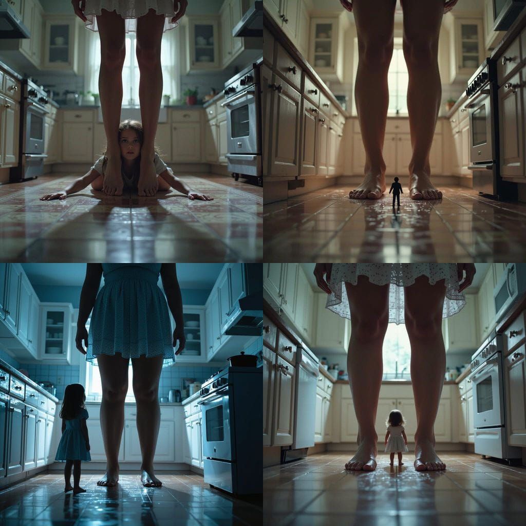 Giantess Bare Feet Crushing Girl on Kitchen Floor