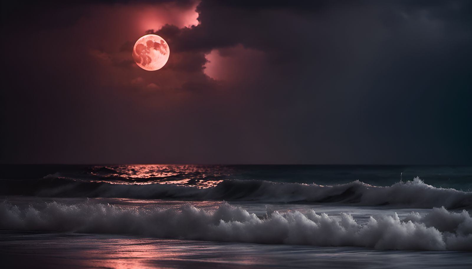 Moon Reflecting on Ocean During Rainstorm