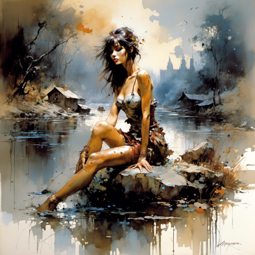 Otter on Riverbank in Storybook Painting Style