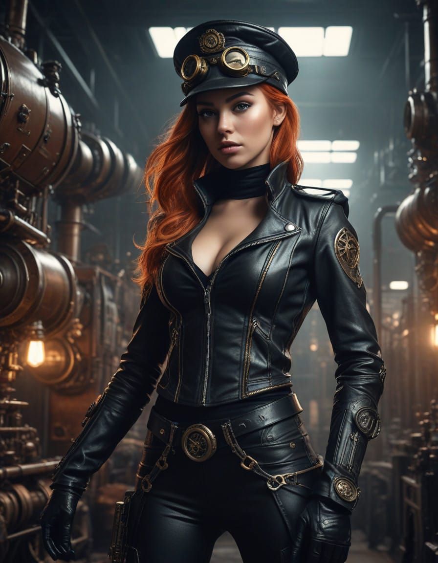 Mysterious Steampunk Siren in Industrial Elegance
