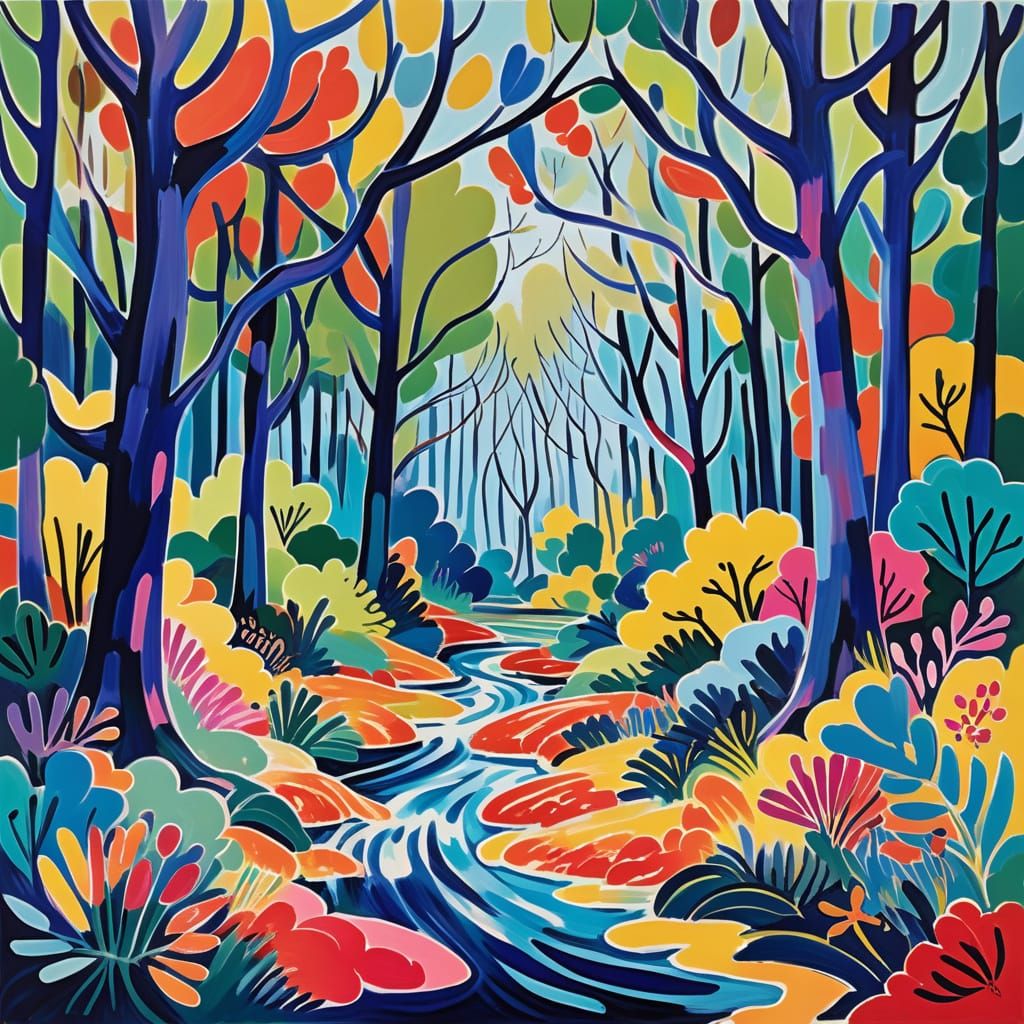 Vibrant Fantastical Forest in Fauvist Style