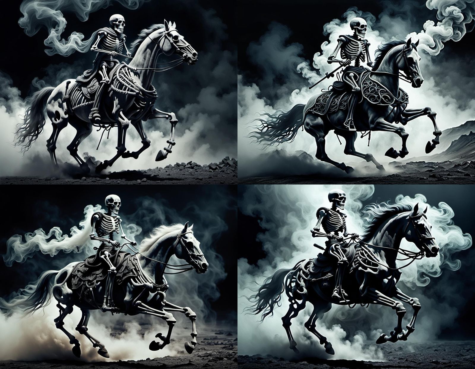 Monochromatic Skeleton Rider on Smoke Horse