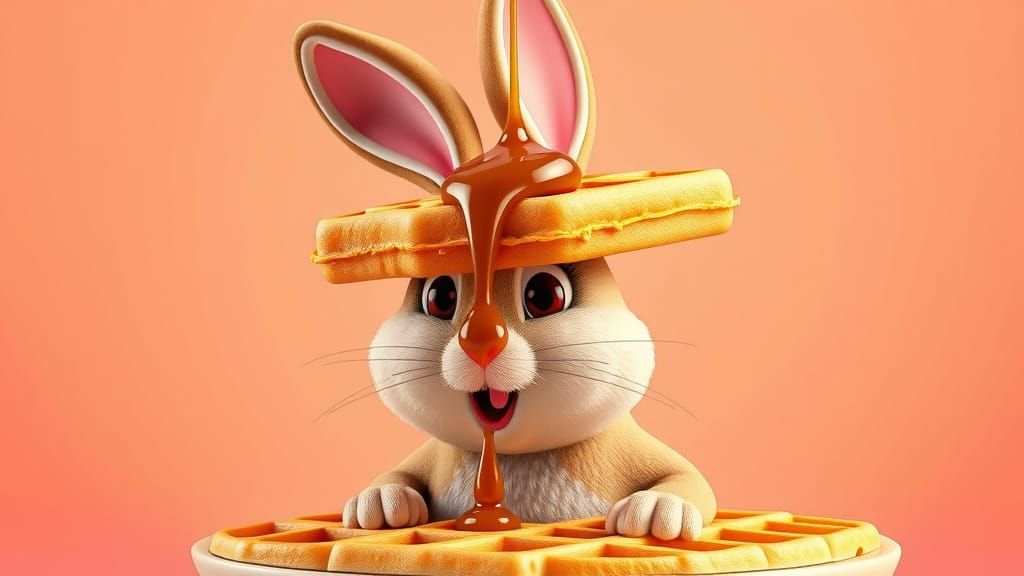 Waffle Bunny Meme Art in 3D Digital Style