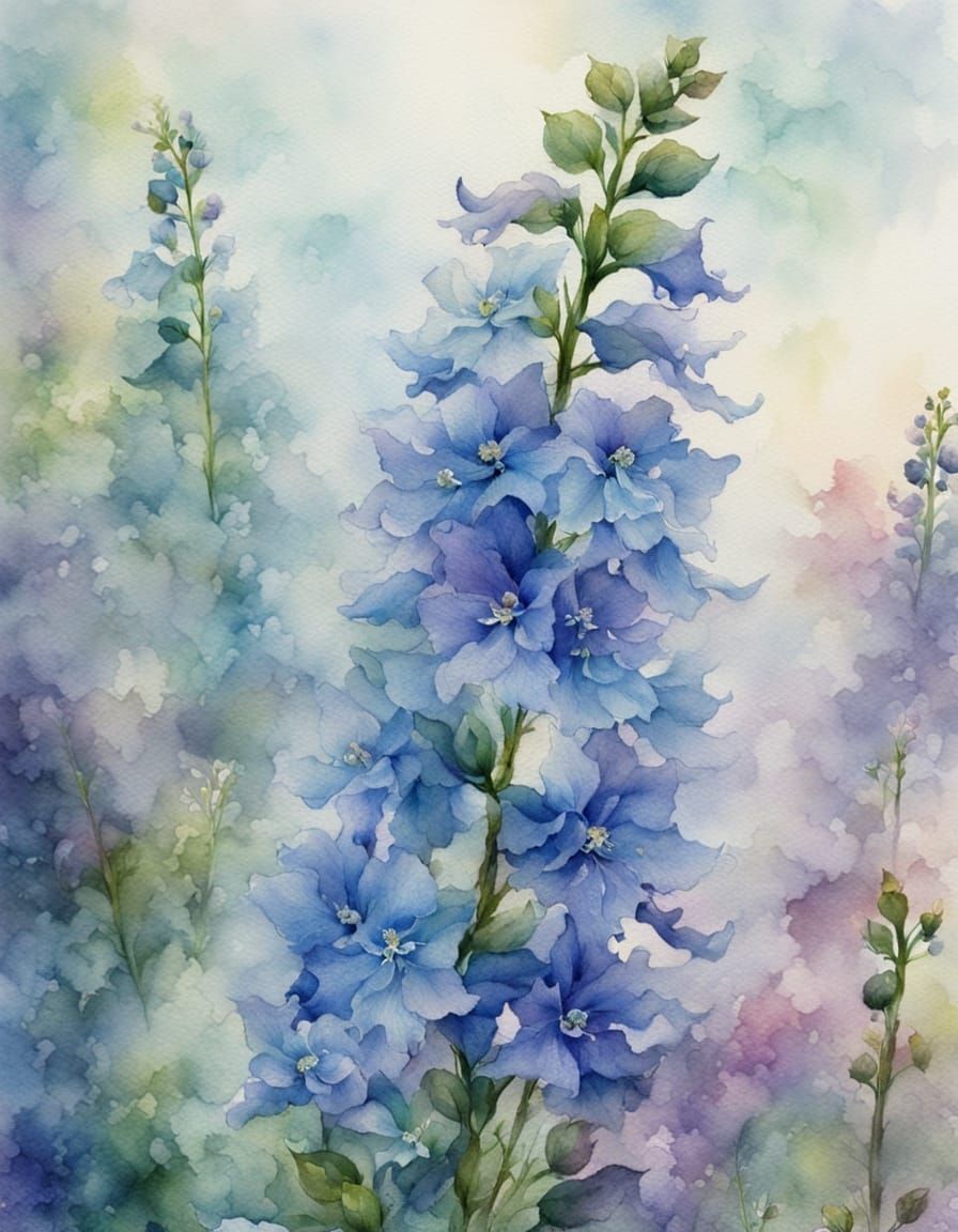 Ethereal Macro Delphiniums in Soft Watercolour Style