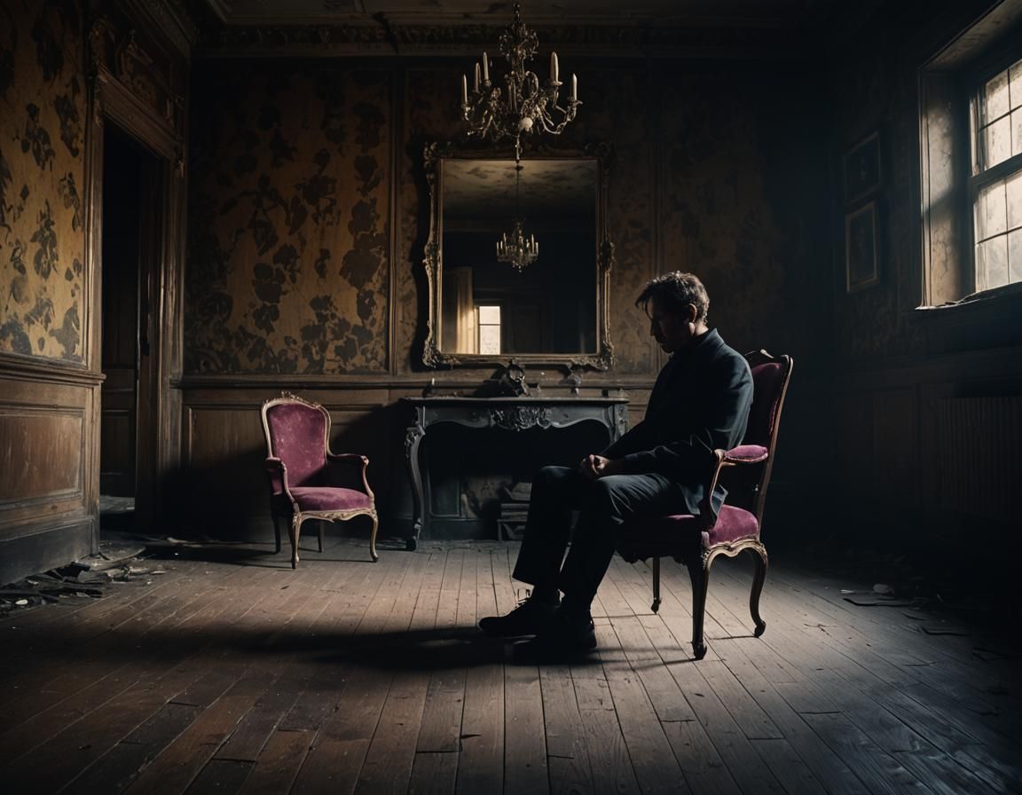 Silhouette in Abandoned Mansion: Baroque Chiaroscuro