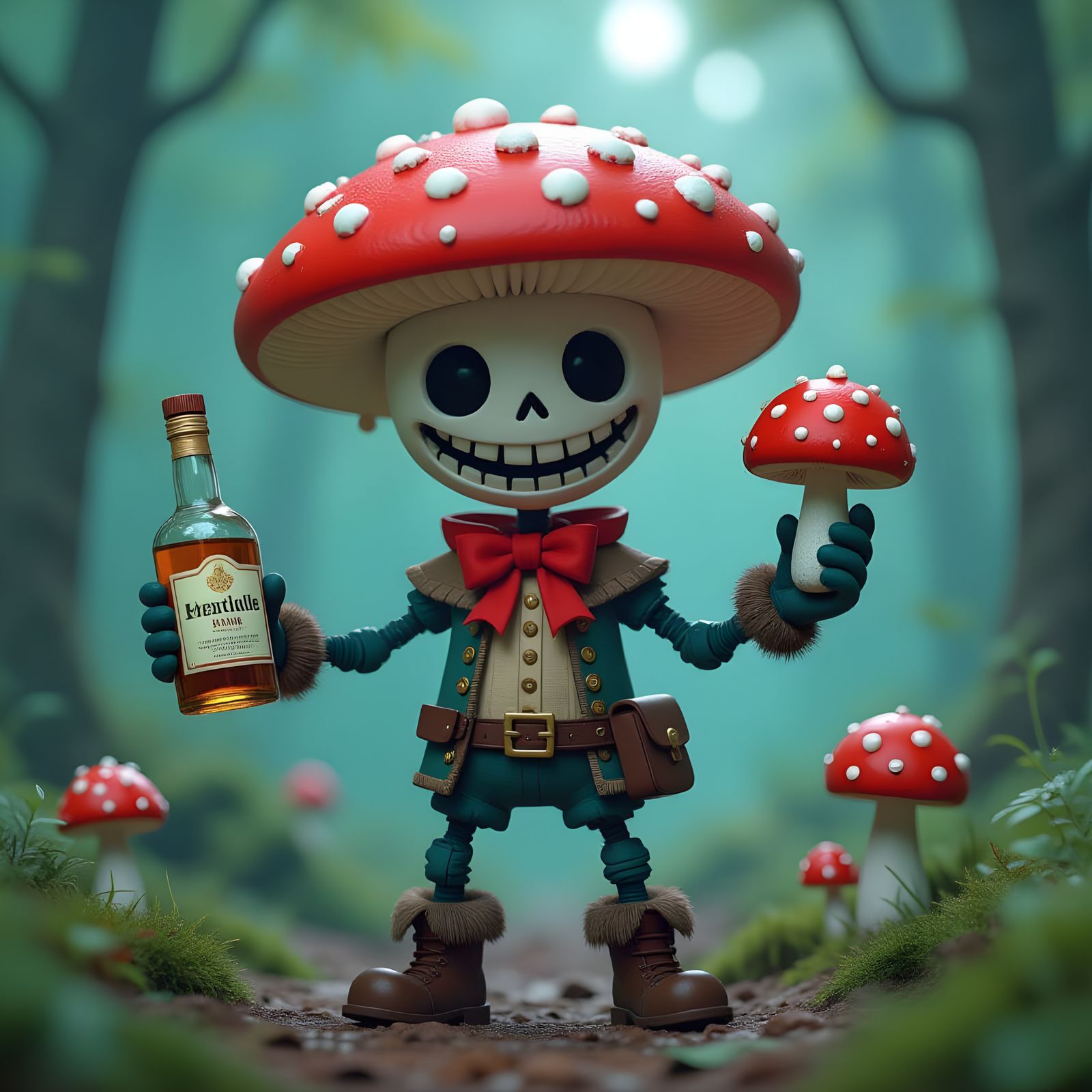 Stick Figure with Rum and Mushroom in Matte Painting Style