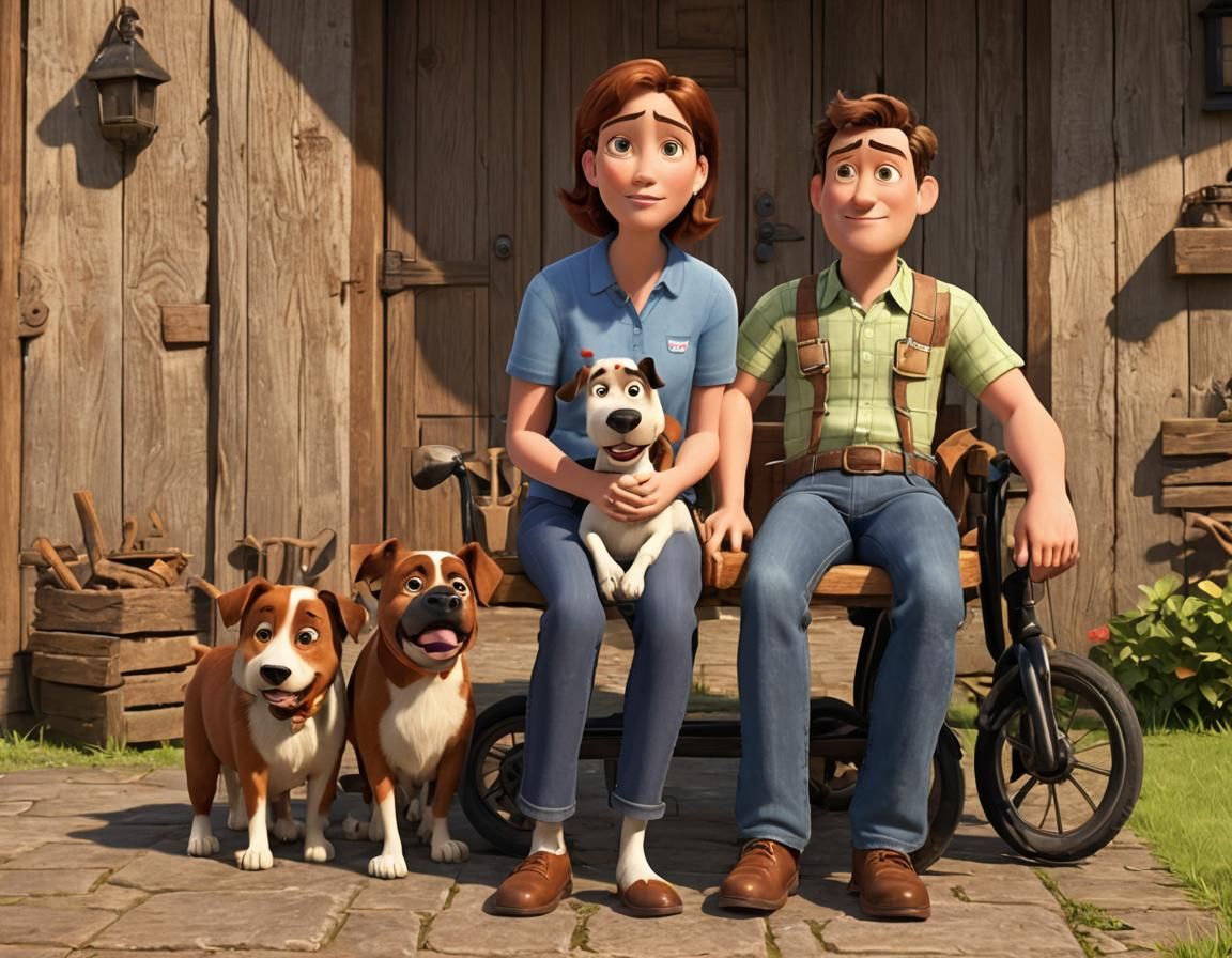 Pixar Style Family Portrait with Animals