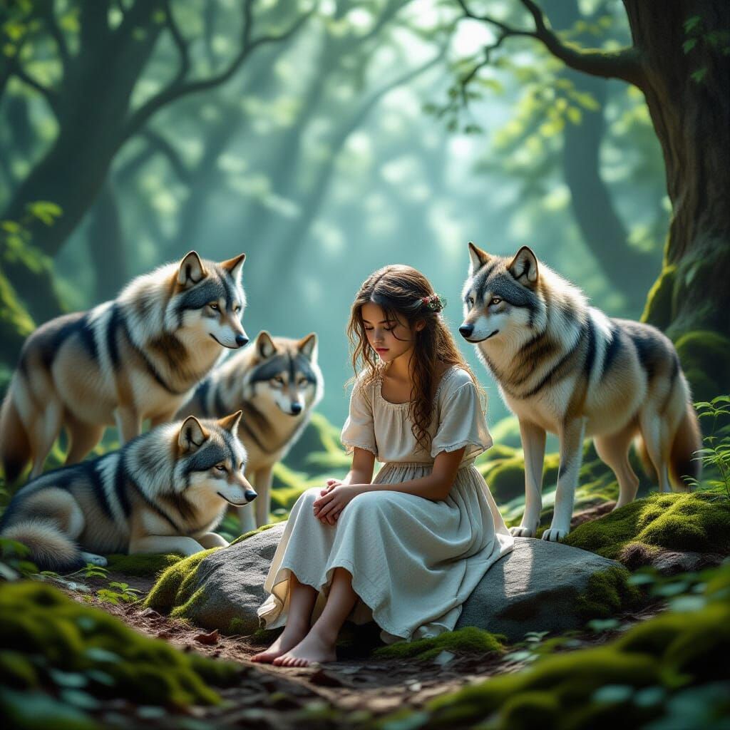 Teenager Claire Befriended by Wolves in Mystical Forest